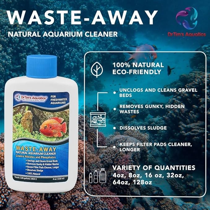 DrTim's Aquatics Freshwater Waste-Away Sludge Busting Solution – for Freshwater Aquaria, Fish Tanks, Aquariums – Unclogs, Cleans Gravel Beds, Removes Hidden Wastes – 100% Natural – 64 oz.