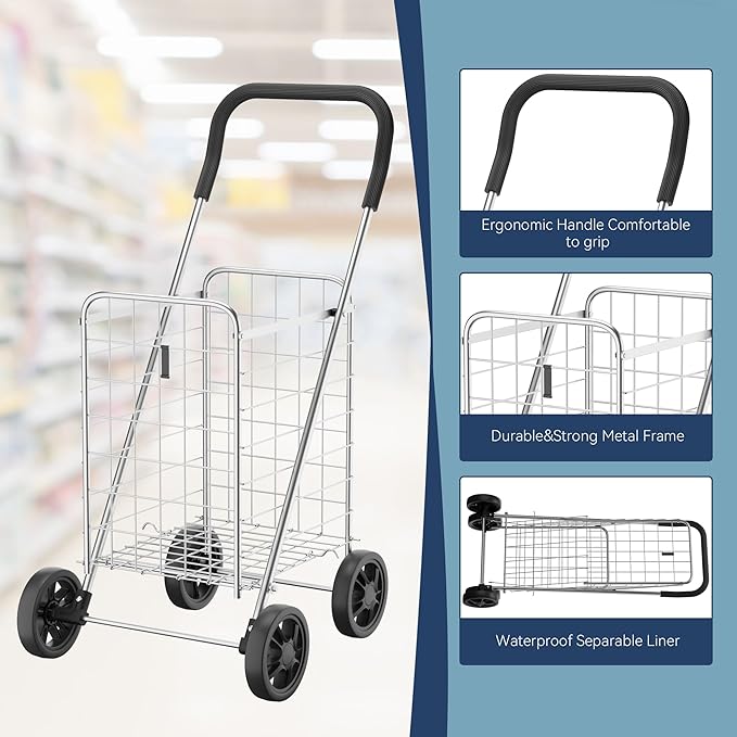 Whitmor Utility Shopping Cart - Durable Folding Design for Easy Storage, Model Number: 6250-4997-2-SIOCA