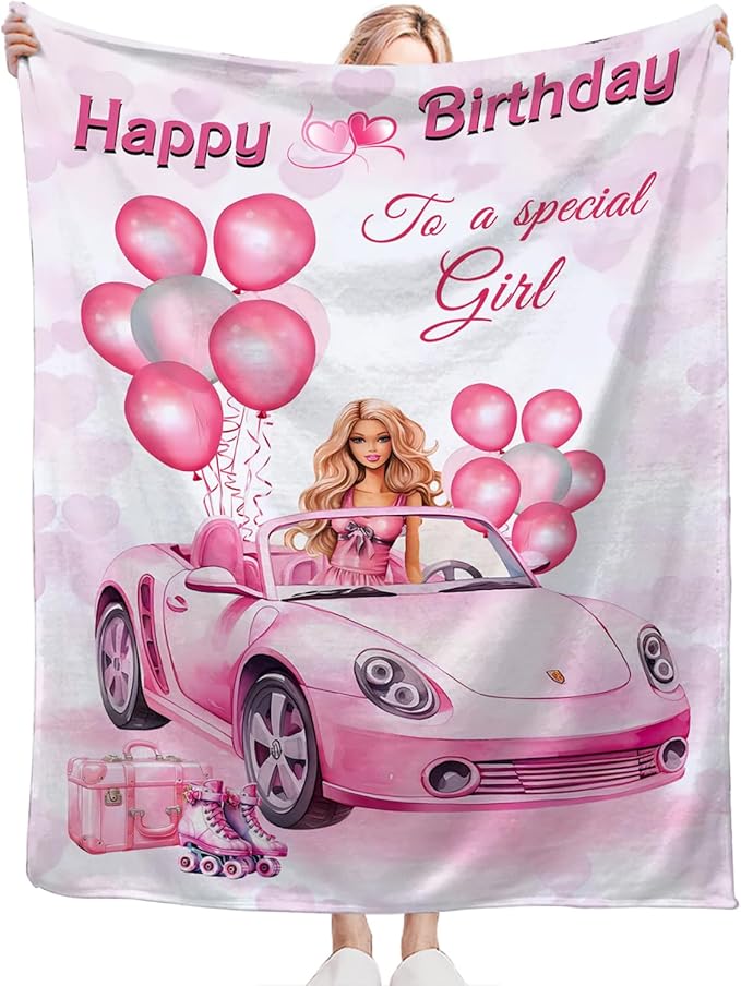 Tijuboni Pink Doll Love Throw Blanket Birthday Gifts for Girls Women Kids Adults Soft Flannel Fleece Blanket for Couch Sofa Bed Home Decor 50"x60"