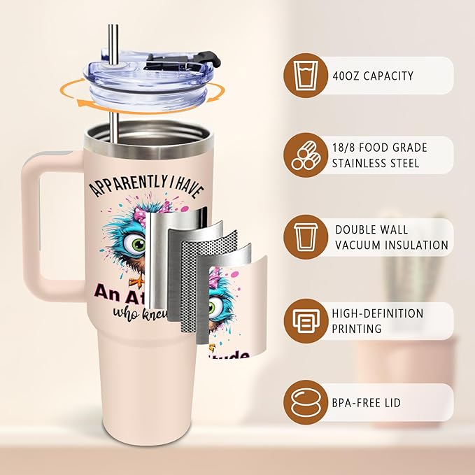 DUUV Sarcastic Tumbler for Women, Apparently I Have an Attitude Who Knew Funny 40 Oz Coffee Mug Tumbler with Handle, Thanksgiving Christmas Birthday Gifts for Coworker, Friend, Sister, 1PCS