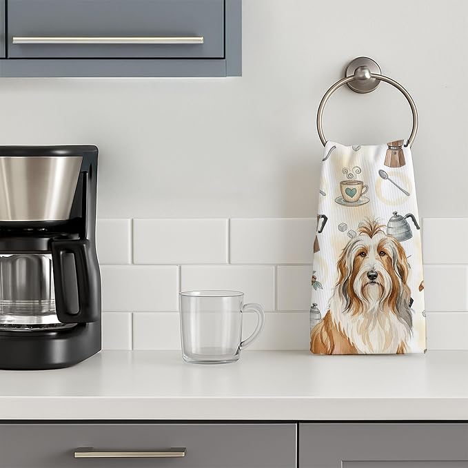 Caroline's Treasures Fawn Bearded Collie Coffee Bar Kitchen Towel Velour Plush Front and Cotton Loop Back Machine Washable