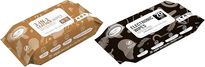 Air Jungles 3in1 Leather Cleaner Wipes 70 Count, and Air Jungles Electronic Wipes 70 Count, 8"x10"