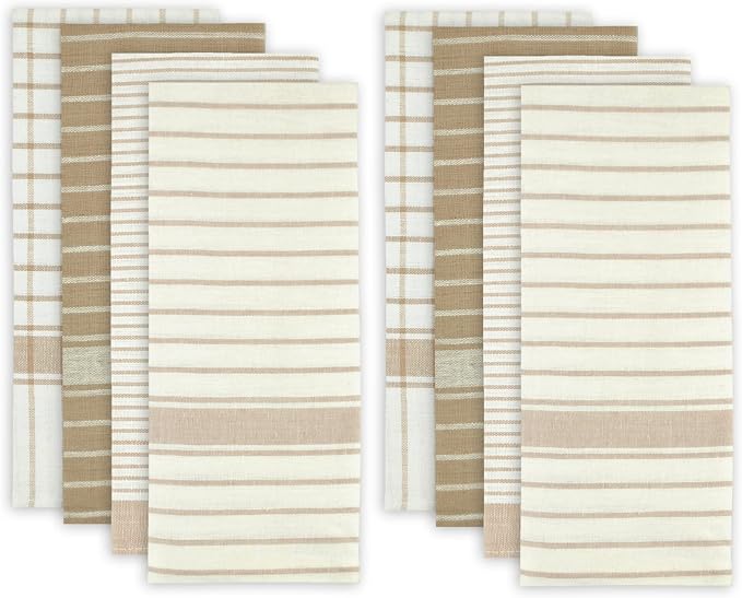DII Everyday Basic Collection Woven Dishtowel Set, 20x28, Taupe, 8 Piece