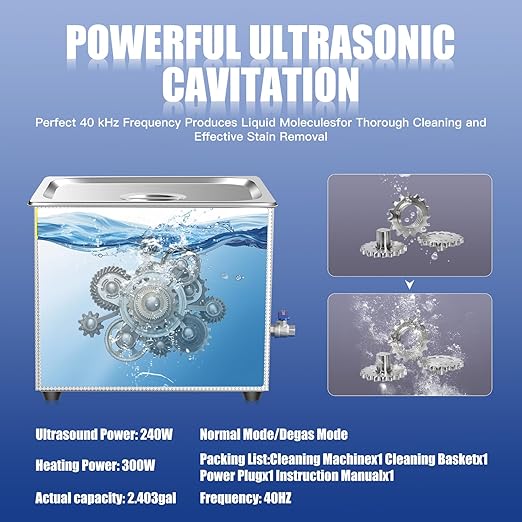Large Professional Ultrasonic Cleaner 10L with Digital Timer & Heater Ultra Sonic Parts Cleaner Carburetor Cleaning Machine Lab Ultra Sound Cleaner Stainless Steel Tank, Fast Cleaning for Tools PCB