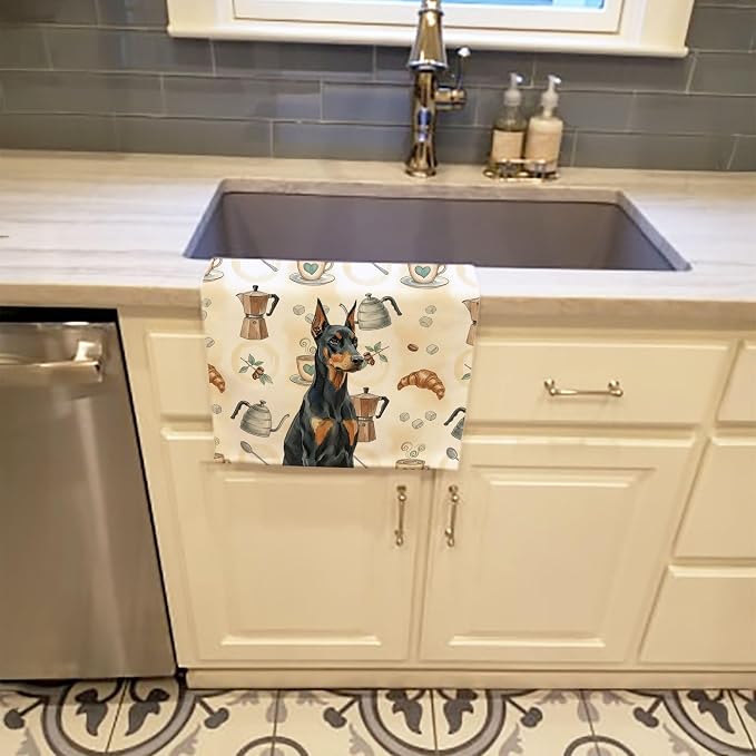 Caroline's Treasures Doberman Pinscher Coffee Bar Kitchen Towel Velour Plush Front and Cotton Loop Back Machine Washable