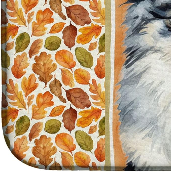 Caroline's Treasures Blue Merle Pomeranian Heirloom Fall Dish Drying Mat Absorbent Dish Drying Mat Pad for Kitchen Counter Dish Drainer Mat for Countertop, 14 x 21", Multicolor
