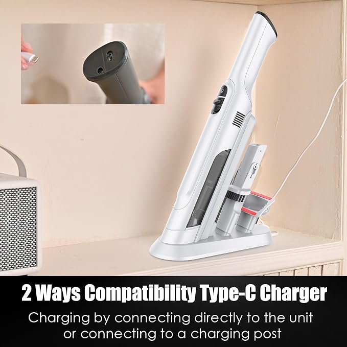Handheld Vacuum Cordless, Lightweight 1.4lb with Powerful Suction, Charging Dock, Single Touch Empty and Detachable Dust Cup (Creamy White)