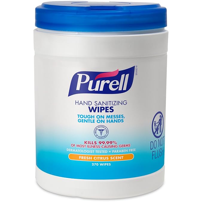 PURELL Hand Sanitizing Wipes, Fresh Citrus Scent, 270 Count Alcohol-free formula Sanitizing Wipes in Eco-Fit Canister (Case of 6) - 9113-06