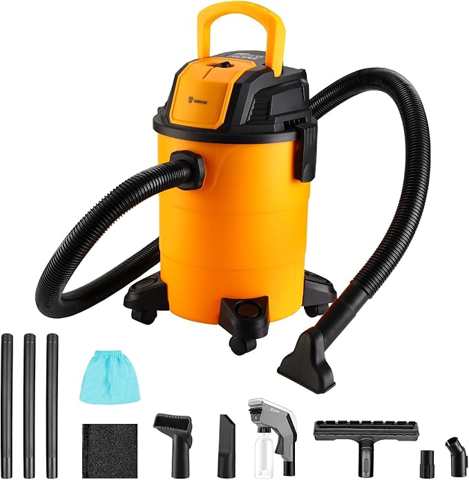 DEKOPRO Shop Vacuum Wet and Dry:4-Gallon 3 Peak HP Portable Shop Vac, Car Vacuum with 6Ft Hose, 10 Ft Cord, Wet Dry Vacuum Cleaner with Filter and Brush Accessories for Homes, Pets, and Cars