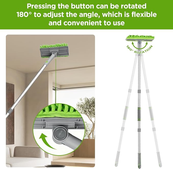Cleaning Fan Duster Set with 72 Inch Extendable Handle, Reusable Crevice Fan Cleaner Brush, Cleaning Cloth, 4Fan Brush Cloths, Flat Duster for Under Appliances, Ceiling Fan Blade, Blinds, Baseboard