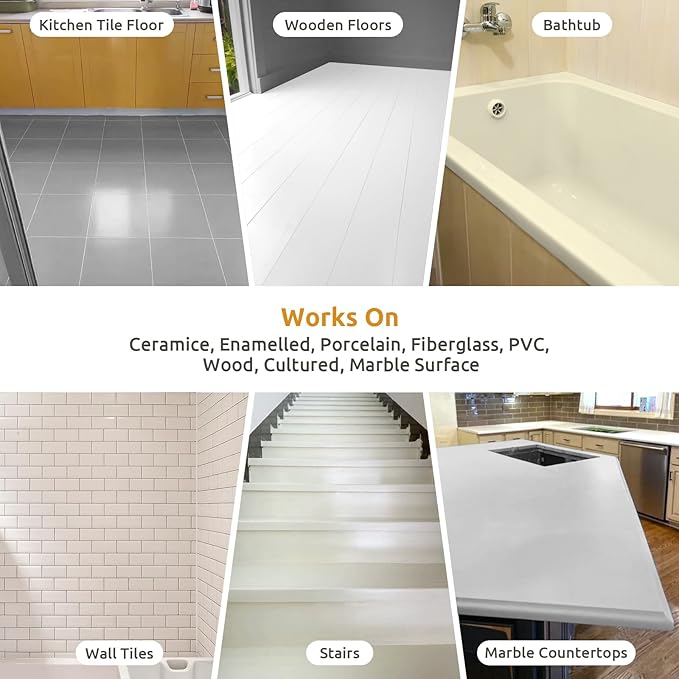 All-In-One Interior Floor Coating Kit, Water-based & Low Odor One-Step Floor Paint, High Hardness Waterproof Paint for Ceramic, Porcelain, Fiberglass, Hardwood, Laminate, Vinyl, 35OZ, Icy Lemonade