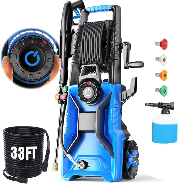 5000 PSI Adjustable Electric Pressure Washer, 2026 New Power Washer Pressure Adjustable (2500PSI-5000PSI) with 23ft Hose and 16.5ft GFCI Cord, 4 Nozzle and Detergent Tank for Cars, Upgraded Blue