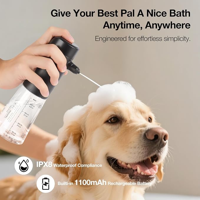 Electric Dog Cleaning Foam Machine Sprayer,Rechargable Soap Dispenser for Dog 1100mAh Ultra Long Standby, IPX8 Waterproof, 230mL Capacity, Deep Cleaning Pet Fur, for Bathroom Kitchen Cat(White 2 PCS)