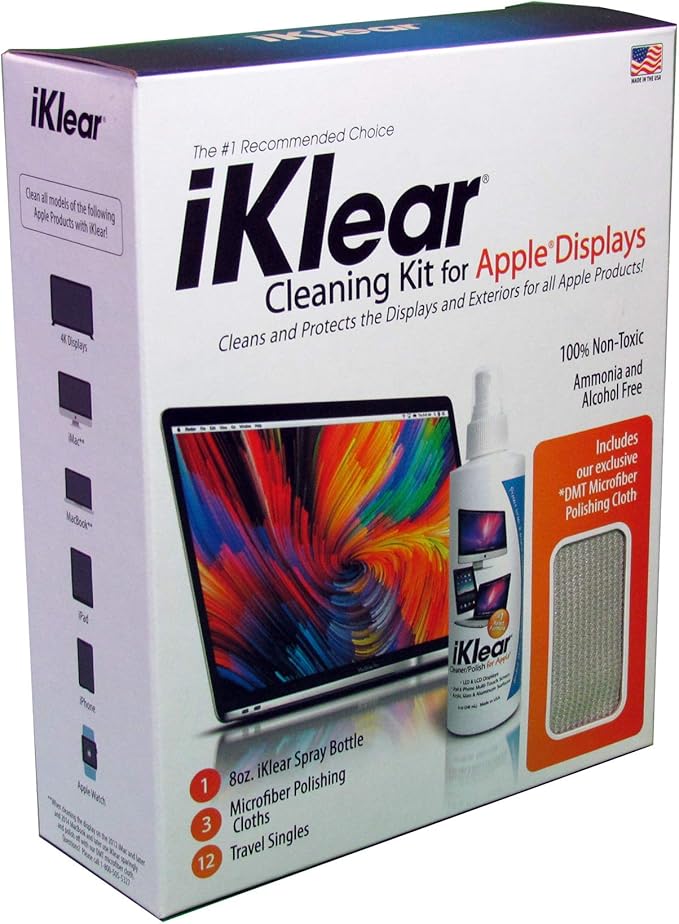 The Original Premium iKlear Screen Cleaner Kit For Iphone, Ipad, Imac, Gaming Monitor, Large Screen TV’s, Included With DMT Cloth MADE IN THE USA