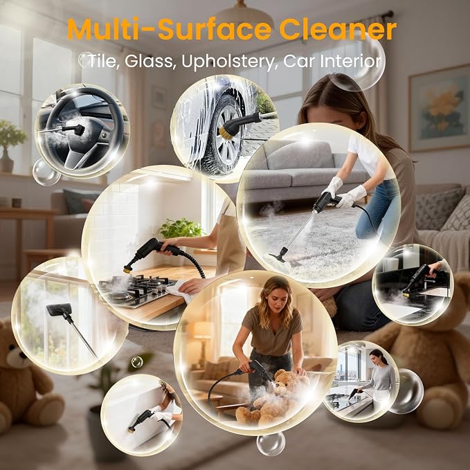 Pressurized Steam Cleaner 1.6L, 3-Level Adjustable Steamer for Cleaning, 10s Heat-Up, 2500W Handheld Steam Cleaner for Home, Car, Kitchen, Floor, Multi-Surface Cleaning Machine, 19pcs Accessories