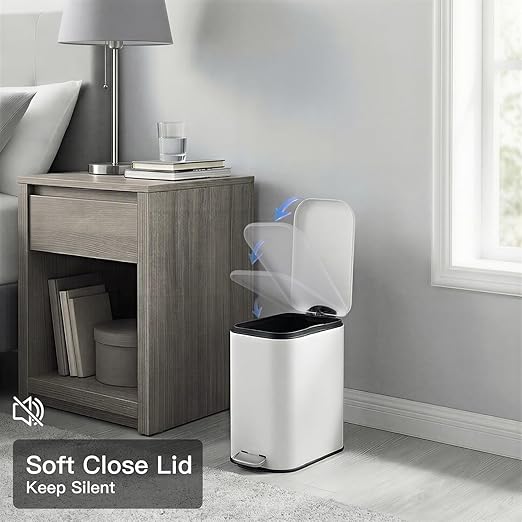 Bathroom Trash Can with Lid, 5L/1.3 gal Stainless Steel Step Trash Can, Slim Small Wastebasket with Removable Inner Bucket for Toilet Bedroom Office