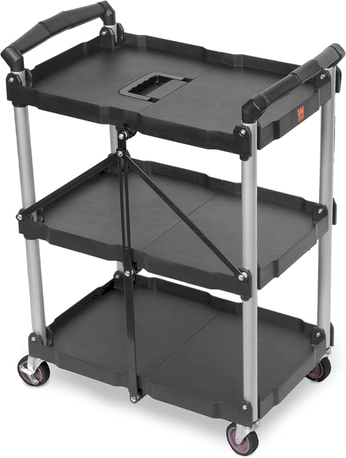 WEN Compact Foldable Service Utility Cart, Three Tier with 165-Pound Capacity (73065)