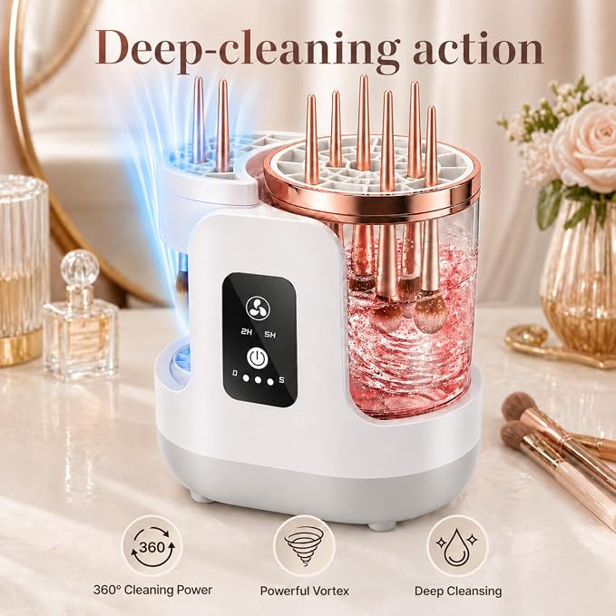 Electric Makeup Brush Cleaner Machine with Automatic Cleaning and Drying Functions Portable Makeup Brush Cleaner for All Size of Makeup Brushes Gifts for Makeup Lovers