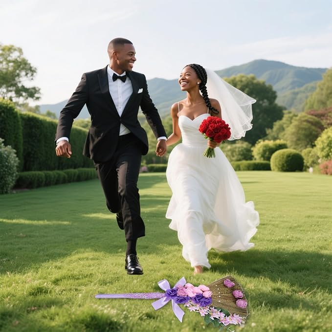 Wedding Brooms for Jumping Ceremony - TrinhGuo Purple Wedding Broom with Ribbons Pearls Artificial Flowers Leaves Mesh Embroidery, DIY Marriage Jumping Ceremony Set for African American