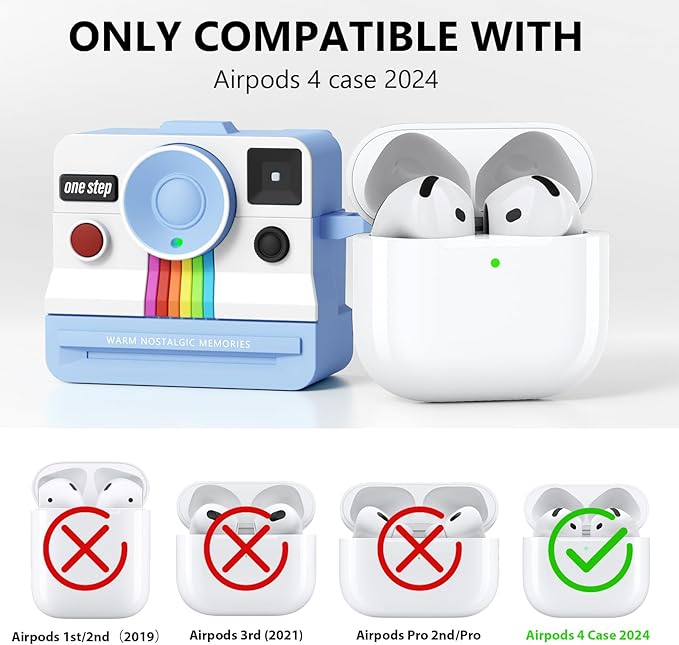 Retro Cases for AirPods 4 Case 2024 with Cleaner Kit - VISOOM Cute Fancy Protective AirPods 4th Gen Cases Cover Men Women Unique Polaroid Soft Cover for Apple AirPod iPods 4 Wireless Charging Case