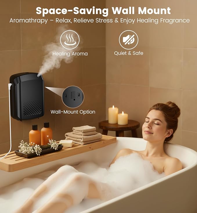 Waterless Essential Oil Diffuser 3000 Sq.Ft Coverage for Large Home Hotel Office, 400ml Cold Air Scent Machine for Aromathrapy, Bluetooth App Control, Quiet Aroma Diffuser Wall Amount Christmas Gift