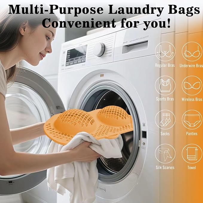 Silicone Bra Washing Bags for Laundry, 2 Pack Lingerie Laundry Mesh Bags, Keep Shape Delicate Wash Bra Bags Prevent Damage, Socks, Underwear, Protective Wash Bags with Lockable Zipper
