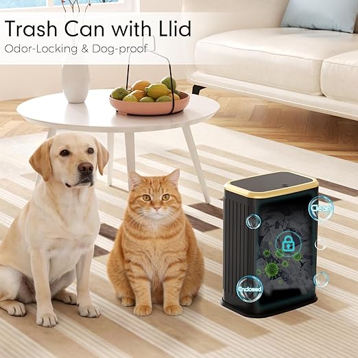 Bathroom Trash Can with Lid 8L/2.1 Gallon Black Trash Can Small Garbage Can with Press Top Lid Slim Stainless Steel Garbage Can with 100 Counts Trash Bags for Bathroom Bedroom Kitchen Office Toilet