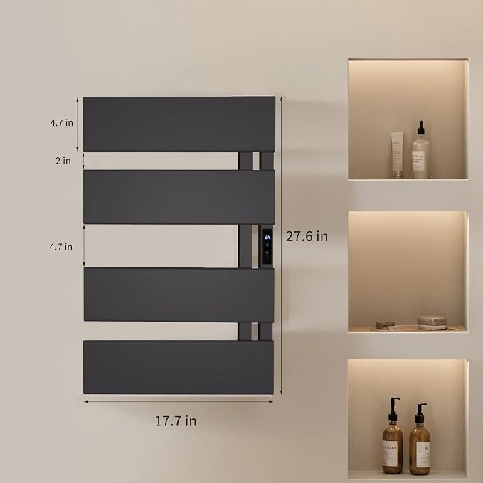 Electric Towel Warmer with Smart LED Timer, Modern [2/3/4] Bar Large Panel Heated Towel Rack, Wall-Mounted Plug-in/Hardwired 2-in-1, Rapid Warmth for Bathrooms, [Matte Black/Alpine White]