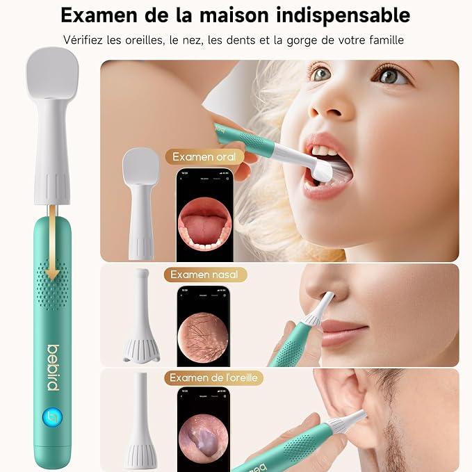 BEBIRD R1 Ultra Ear Wax Removal, Ear Cleaner with Camera Ear Scope, Wax Remove Ear Pick with Ear Otoscope Tweezers, Visual Dropper Cleaning Kit, Ear/Nose/Throat Examination Tool for Family, Green