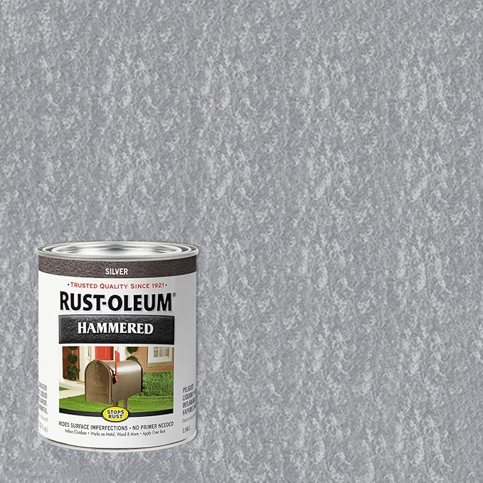 Rust-Oleum 7213502-2PK Stops Rust Hammered Finish Paint, Quart, Silver, (Pack of 2)