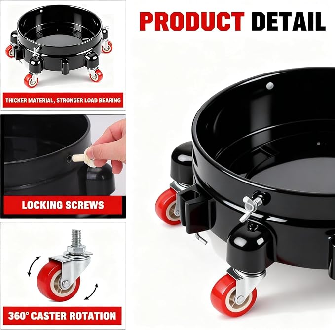 1 Pc 5 Gallon Bucket Dolly 11 Inch 1 Black Set | 1 car Washing Glove 5 Heavy Duty Wheel Casters 360°Rolling Connectable Locking Black Set for Car Wash Garden & Garage