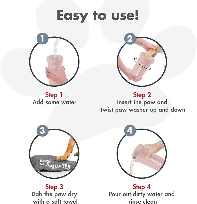 Dexas MudBuster Large Dog Paw Cleaner, Blush, Fits 2.5"-3.5" Wide Paws, Gentle Silicone Bristles for Quick, Easy Cleaning