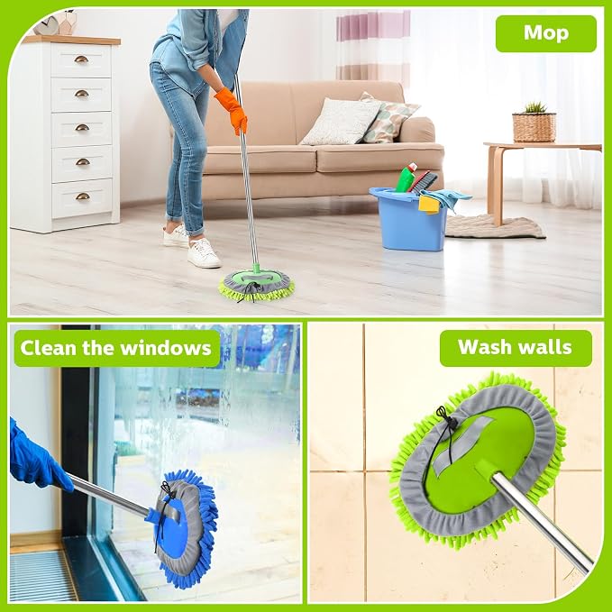 Layhit 5 Pcs Car Wash Mitt Set, Brush Not Included, Microfiber Mitt Cleaning Car Truck Washing Tools Kit RV Pickup Chenille Scratch Replacement (Royal Blue and Green)