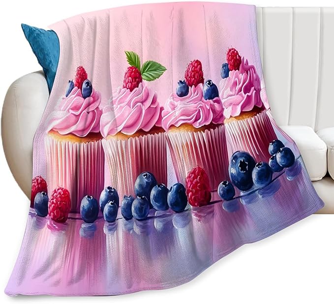Tijuboni Pink Cupcakes Throw Blanket Dessert Gifts for Girls Women Boys Men Kids Adults Soft Flannel Fleece Blanket for Couch Sofa Bed Home Decor 40"x50"