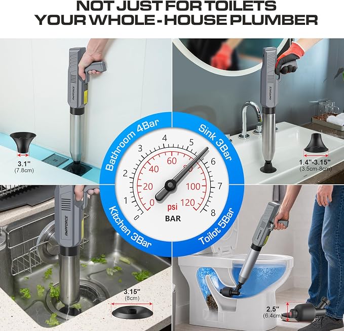 ‌Electric Toilet Plunger for Bathroom, High-Pressure Air Plunger, Heavy-Duty Clog Remover for Toilets, Toilet Drain Unclogger (Dark Gray)