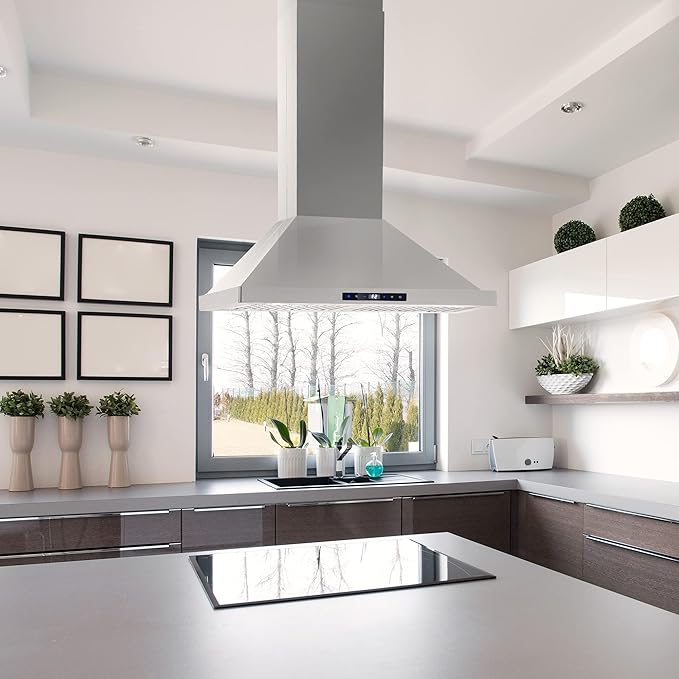 COSMO COS-63ISS75 30 in. Lumin Collection 380 CFM Ducted Island Range Hood, Soft Touch Controls, LED Lights, Stainless Steel