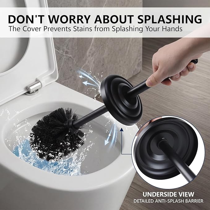 Toilet Brush and Holder Set,304 Stainless Steel Heavy Duty Toilet Brush,Extra Long Handle Toilet Bowl Brush and Holder for Bathroom,Durable,Deep Cleaning,Extra Dense Bristles (Black)