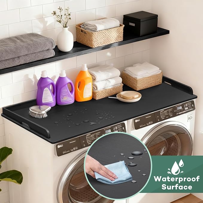 Washer Dryer Countertop, 54 x 27.5 Inch Washer Dryer Topper, Laundry Topper for Washer and Dryer, No Installation MDF Top with Raised Edge, Black