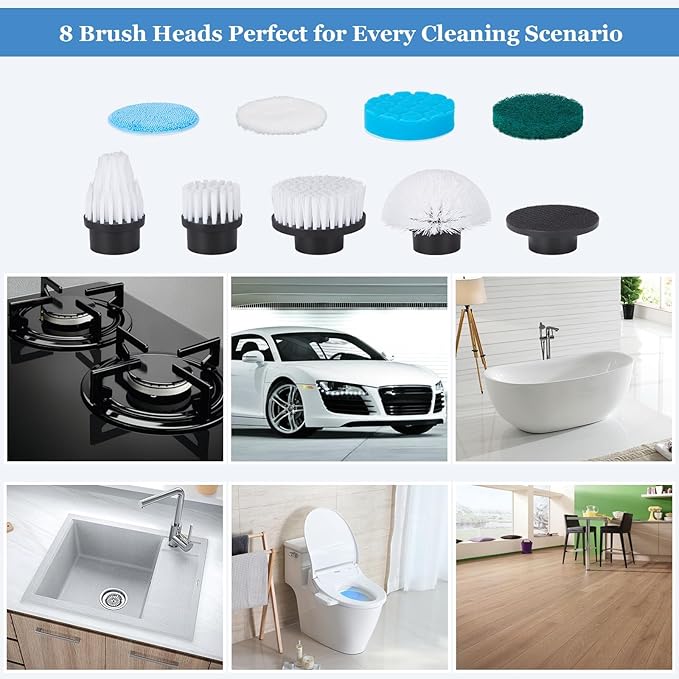 Cordless Electric Spin Scrubber, Powerful 2-Speed Shower & Bathroom Cleaner with LED Display, Adjustable Handle & 11 Brush Heads, Lightweight, Rechargeable & Perfect for Tough Grime