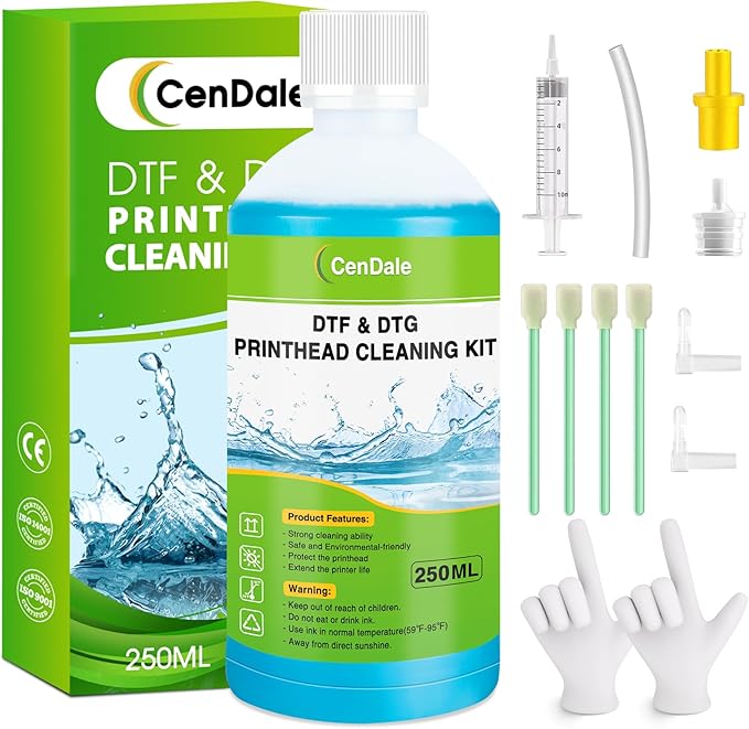 CenDale DTF Cleaning Kit - 250ML DTF Printer Cleaning Solution, Universal Print Head Cleaner Kit for Any DTF & DTG Printers, Print Head DTF Cleaning Solution for Epson ET8550 L1800 XP600 Ink Printer