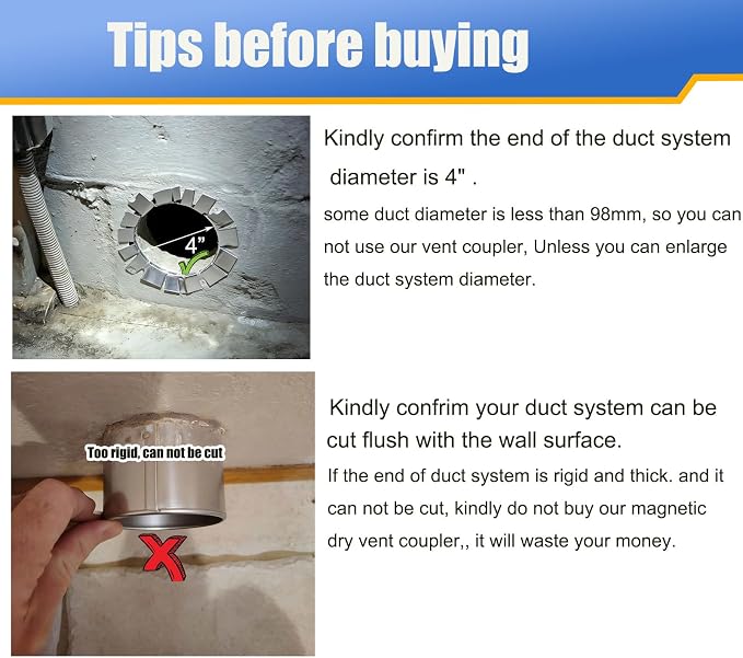 DVC-180 Magnetic Dryer Vent Connector Kit Coupling Easy to Clean, Including a 3.2ft 4" Heavy-Duty Four-Layer dryer vent hose & 2 Clamps