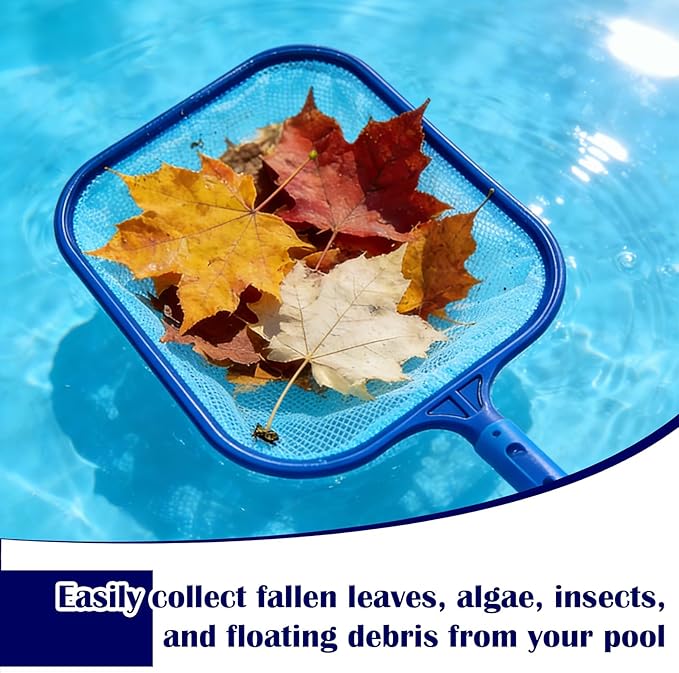 Pool Skimmer Net with 10FT Pole, Professional Hot Tub Spa Leaf Cleaner Net, Plastic Framed Fine Mesh Net Removes Leaves, Debris & Small Particles from Hot Tubs, Swimming Pools, Ponds
