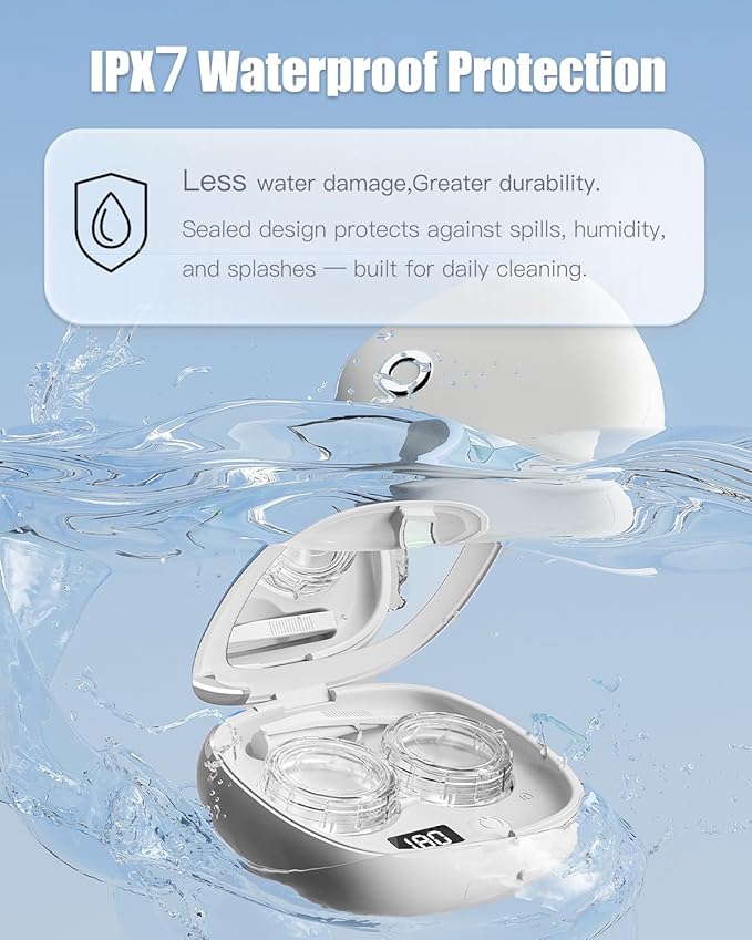 Vastsoon Ultrasonic Contact Lens Cleaner Machine – Portable, Rechargeable Cleaning Kit with 4 Contact Lens Solution Cases, Applicator & Removal Tools – for Travel & Home Use (White)