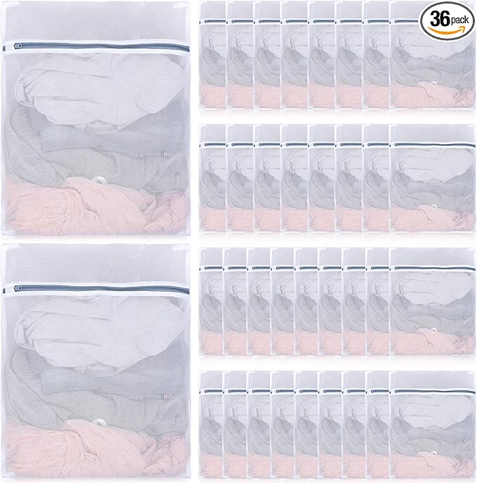 36 Pack Durable Mesh Laundry Bags Delicates Protector with Zipper for Lingerie & Clothes, 16 x 20 Inches