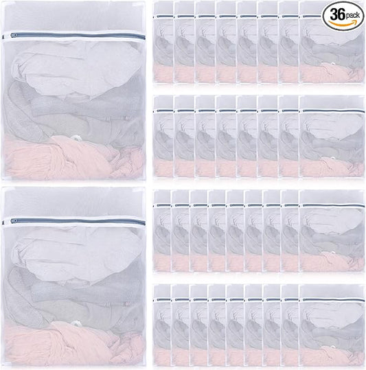 36 Pack Durable Mesh Laundry Bags Delicates Protector with Zipper for Lingerie & Clothes, 16 x 20 Inches