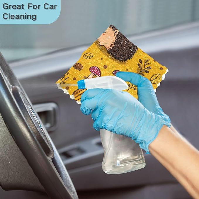Hedgehogs Cactus Orange Kitchen Towels Dish Cloths Set of 6 Microfiber Cleaning Cloths for Cars Super Absorbent Machine
