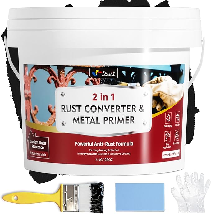 DWIL Rust Converter for Metal, 2 in 1 Rust Converter Paint and Primer, Converts Rust to Long-Lasting Protective Coating, Anti Rust and Rust Prevention Paint, No Sanding or Primer Needed, Black, 1 Gal