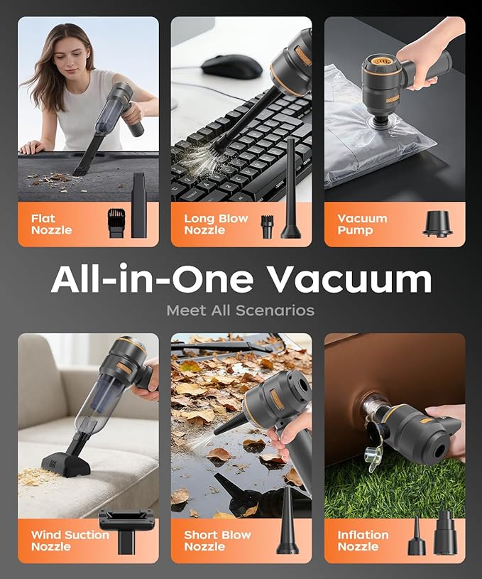 VNOST Car Vacuum,3 Suction Modes,Portable Mini Cordless Cleaner with 50000pa Suction Power,Type-C Charge,Handheld Vacuum for Home,Car,Birthday Gifts for Men Dad Husband (Black)