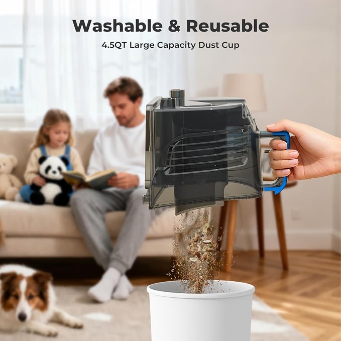 1600W Canister Vacuum Cleaner, Bagless Vacuum Cleaner with 45kPa Strong Suction, 4L Large Dust Cup, Variable Speed Control, 5 Tools, Lightweight Canister Vacuum for Home, Pet, Carpet, Hard Floor, Blue