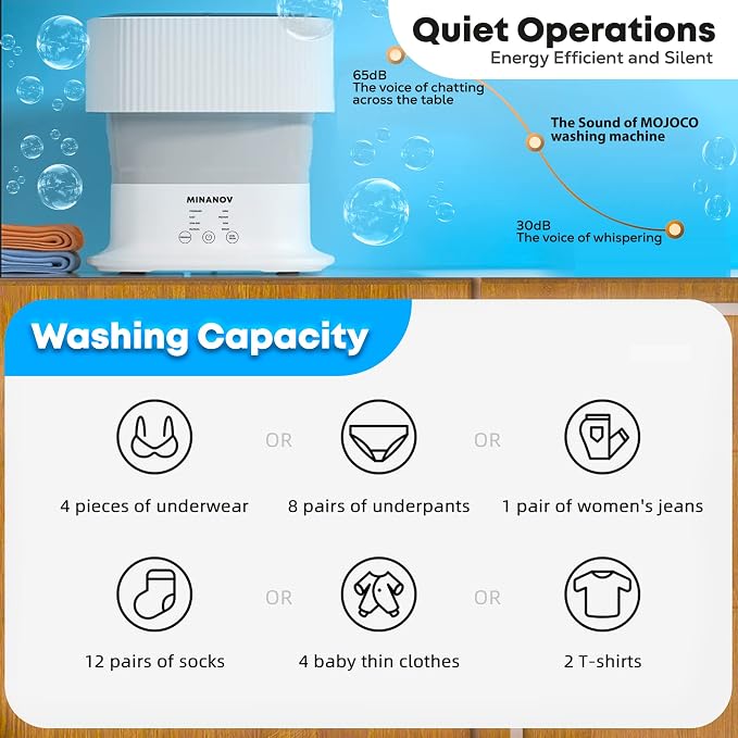 Mini Portable Washing Machine - Collapsible/Foldable Washing Machine with 3 Modes Cleaning for Baby clothes, Socks, Underwear - Portable Mini Washer for Dorm, Camping, RV, Travel